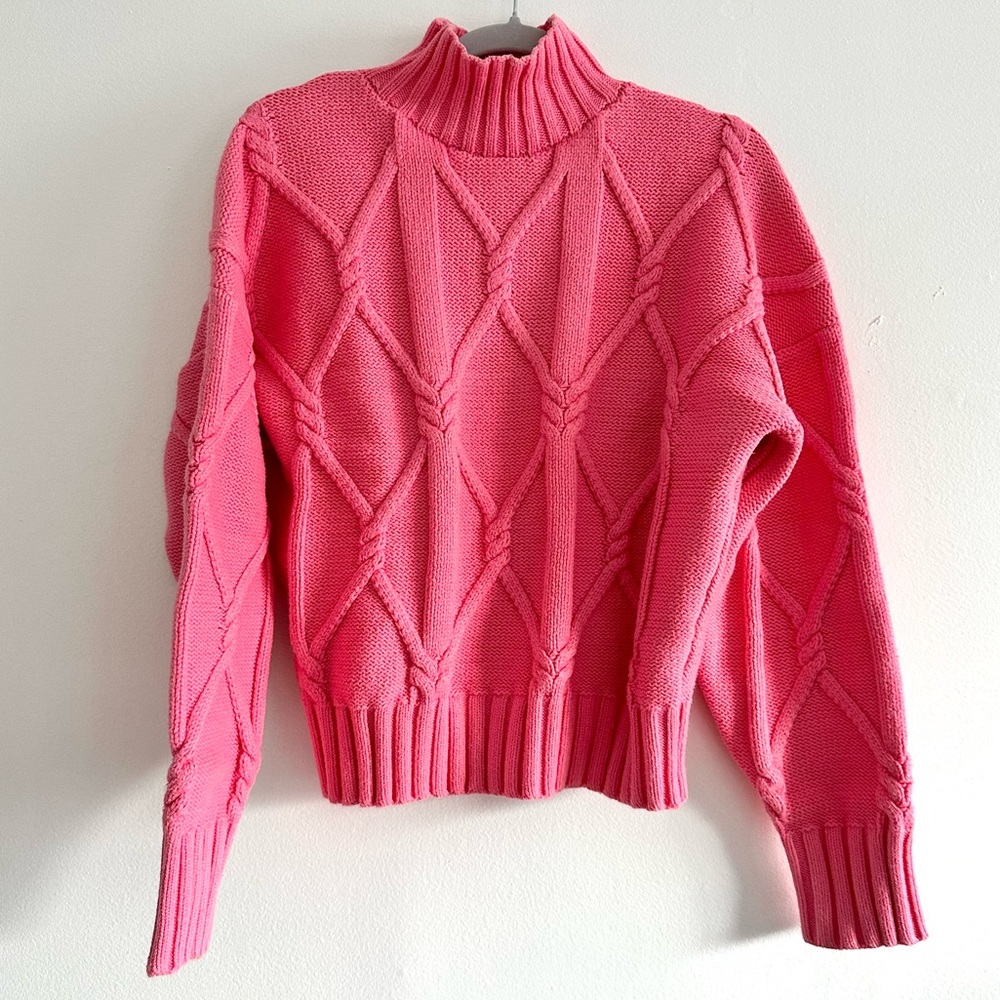 J Crew Collection Hot Pink Knit Turtleneck Sweater